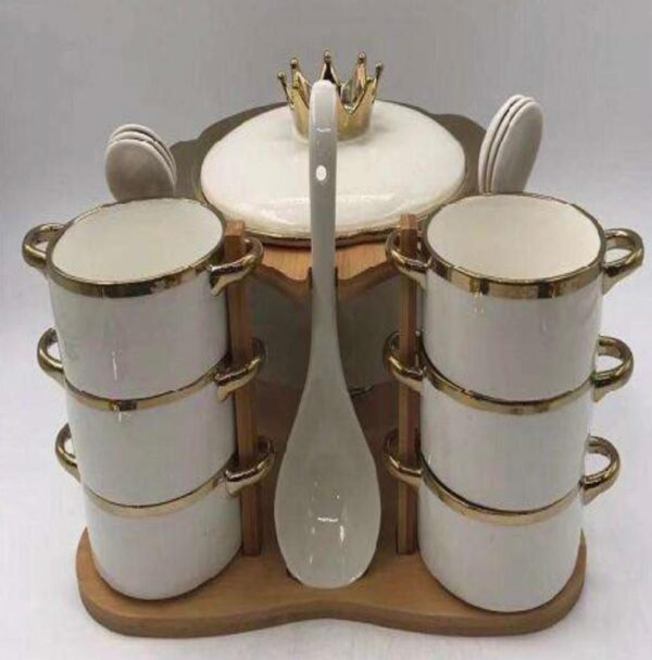 Elegant Design luxury Finish 16 Pcs Ceramic Soup Set With Stand, Premium Quality Ceramic Soup Set with Stand Available