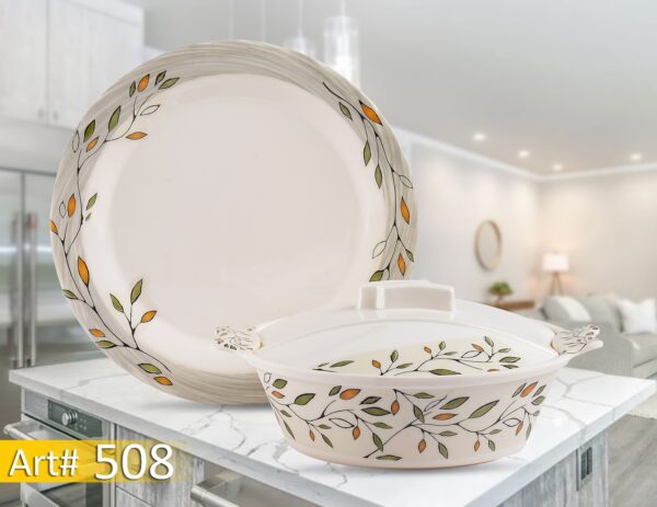 Elegant 8-Person Melamine Dinner Set | Leafy Vine Design | Durable & Lightweight