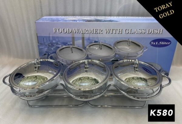 TORAY GOLD Food Warmer with Glass Dish Set, 3x1.5 Litre - K580