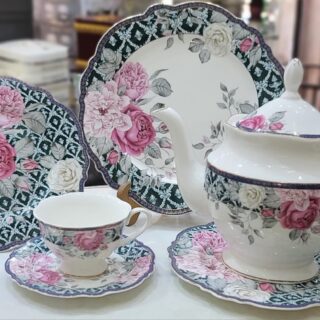 24-Piece Bone China Tea Set with Floral Design