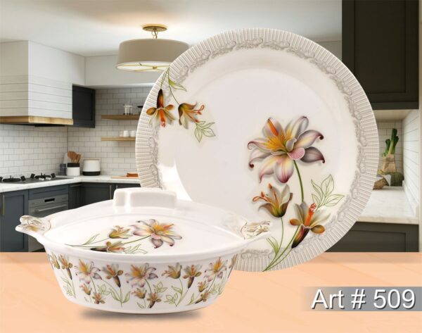 8-Person Melamine Dinner Set with lily floral design