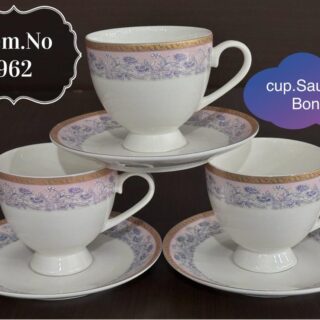 Bone China Cup & Saucer Set Elegant light purple Flowers Design