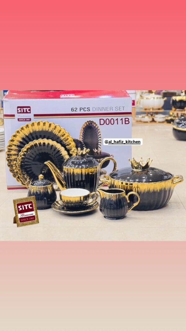 Elegant 62 PCS Dinner Set - Royal White & Gold Design (Model D001W)