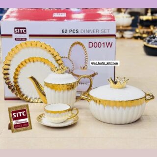 Elegant 62 PCS Dinner Set - Royal White & Gold Design (Model D001W)